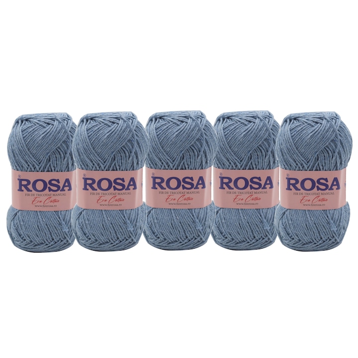 Pachet fir tricotat Rosa Eco Cotton 7511, 5 bobine, 100% bumbac reciclat, 500 gr/pachet, albastru antichizat