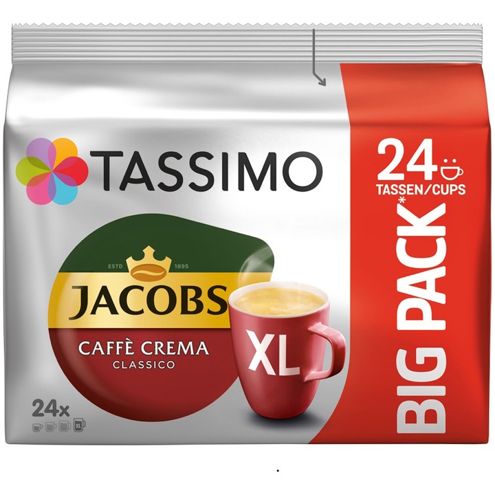 Capsule cafea Tassimo Cafe Crema XL, Big Pack, 24 bauturi x 215 ml