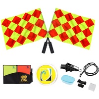 Set 8 cartonase arbitru, Axroad Mall, Cu emblema circulara, fluier, steaguri, caiet si creion, Durabil, Usor si portabil, Pentru meciuri profesioniste, antrenamente de club si jocuri de fotbal amator, PVC, Multicolor