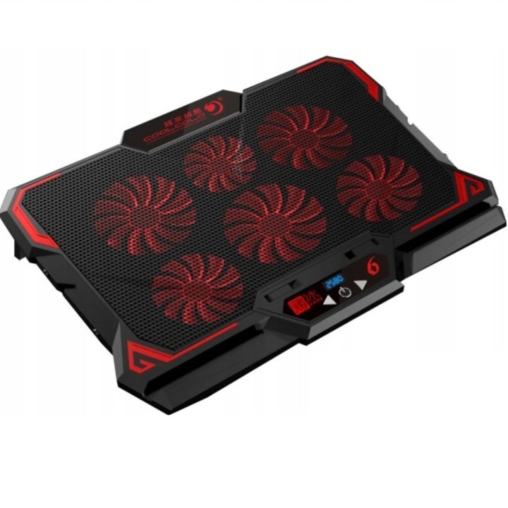 Охладител за геймърски лаптоп CLASStitude, 6 вентилатора, съвместим до 17" инча, LCD дисплей, 3 режима на работа, универсален, регулируем, червена светлина, 41,7 x 30 x 3 cm, Червен