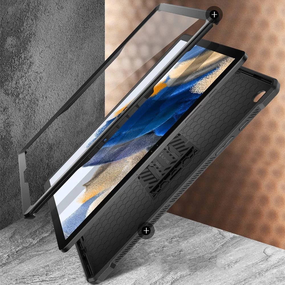 Husa tableta 360 din Poliuretan Termoplastic si Policarbonat pentru Samsung Galaxy Tab A9 Plus, Armura Speciala, Shock Resistant, Kickstand, Protectie Mufa Incarcare, Negru