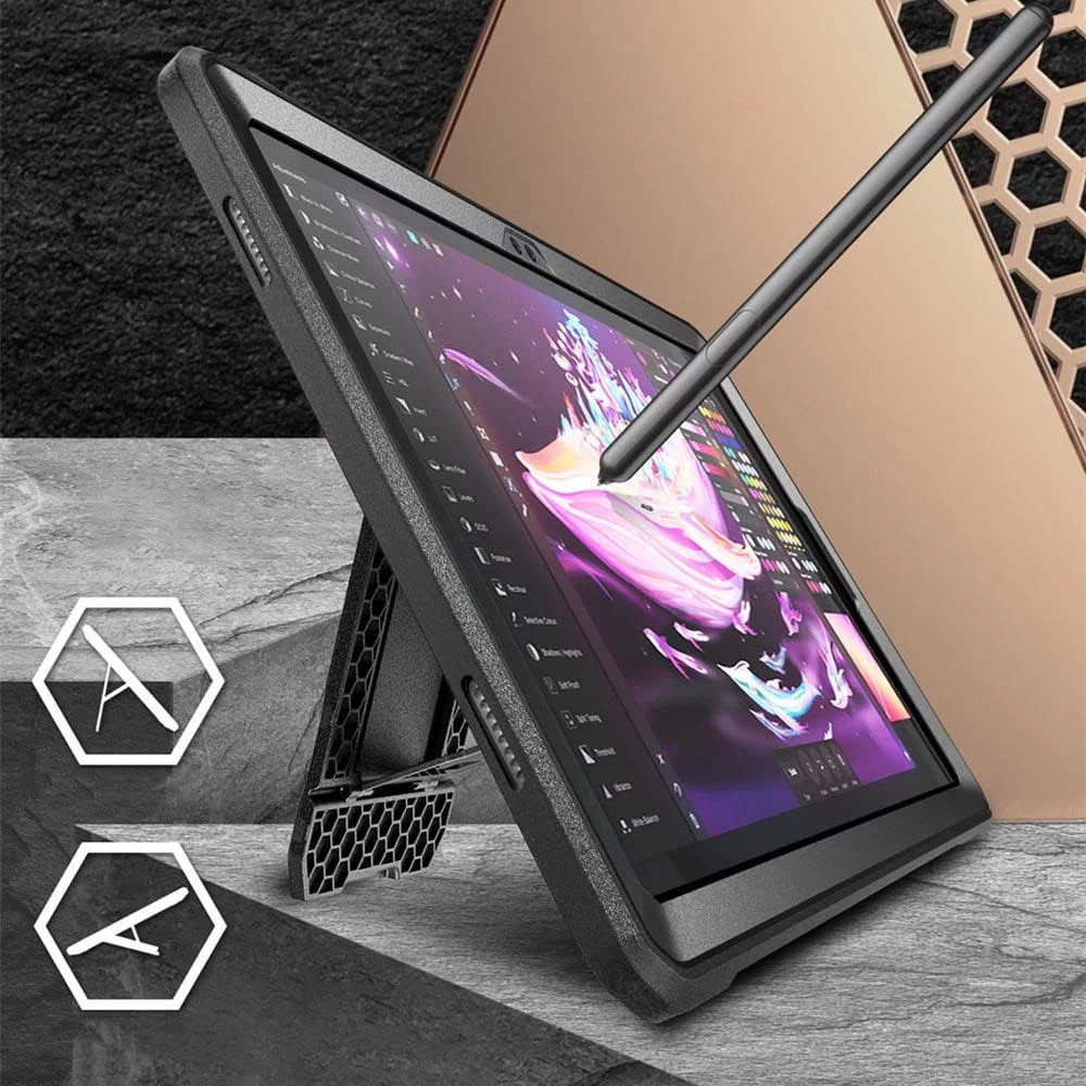 Husa tableta 360 din Poliuretan Termoplastic si Policarbonat pentru Samsung Galaxy Tab A9 Plus, Armura Speciala, Shock Resistant, Kickstand, Protectie Mufa Incarcare, Negru