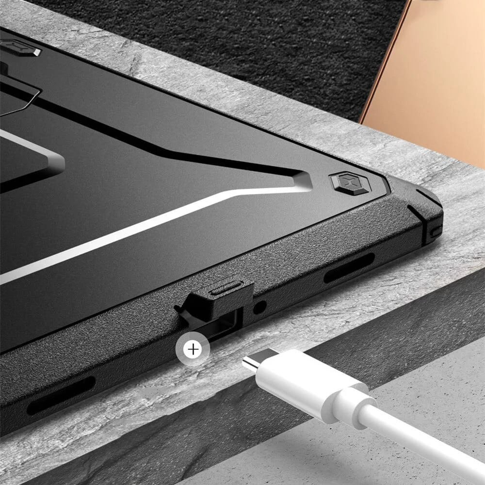 Husa tableta 360 din Poliuretan Termoplastic si Policarbonat pentru Samsung Galaxy Tab A9 Plus, Armura Speciala, Shock Resistant, Kickstand, Protectie Mufa Incarcare, Negru