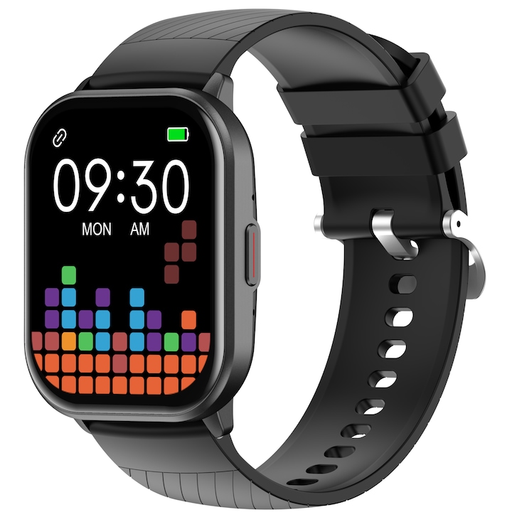 idealSTORE Watch GT3 Smartwatch, с гласов асистент, приемане и извършване на повиквания, 100+ спортни режима, HD екран, пълно докосване, управление на здравето, преглед на известия, черен силикон
