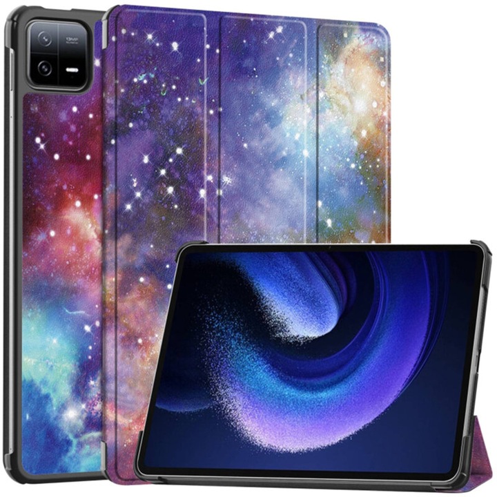 Flip védőborító a táblagéphez kompatibilis Xiaomi Pad 6/Pad 6 Pro, 11" FoldPro, ökológiai bőr, Galaxy modell, Multicolor