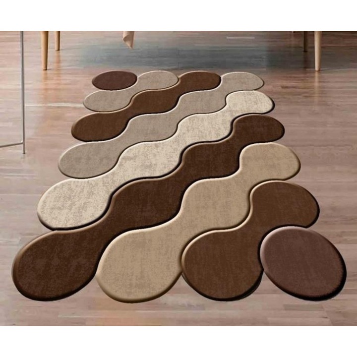 Дигитално отпечатан килим, кафяв, 80x150 см, 100% полиестер, кафяви кръгове