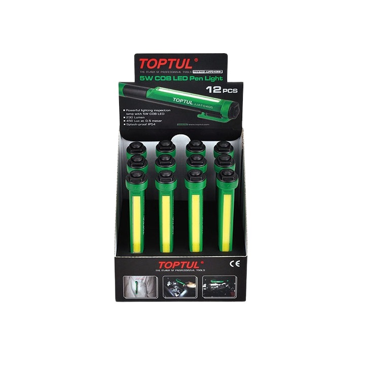 Set 12 lanterne tip pix Toptul, 5W COB LED, IP54, 165 x 25 x 30 mm, alimentare 3 x AAA, bateriile nu sunt incluse