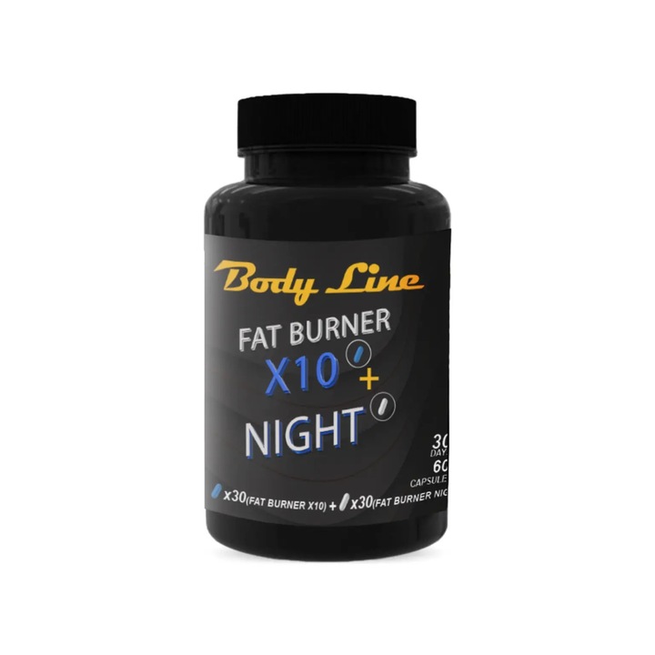 Supliment alimentar pentru controlul greutatii, Fat Burner X10 + NIGHT, 60 capsule