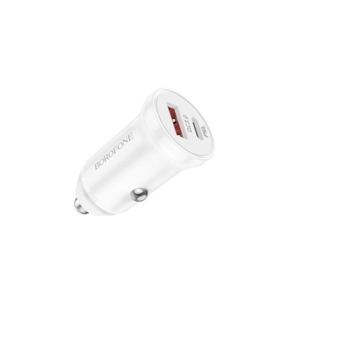 Autós töltő 1xUSB / 1xUSB-C 20W Borofone BZ18A fehér