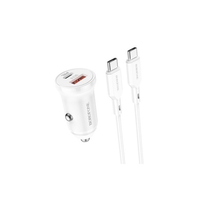 Autós töltő 1xUSB / 1xUSB-C és usb-c / usb-c kábel 20W Borofone BZ18A fehér