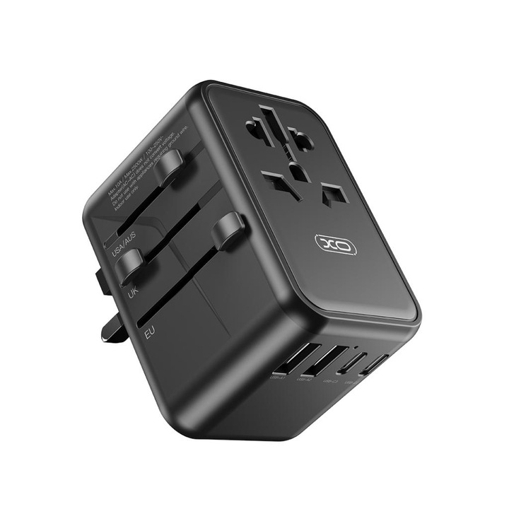 Преходник от/към всички стандарти + ЗУ 220V 65W Gan Nitride /2xUSB-A, 3xUSB-C, AC/ XO WL22, черно