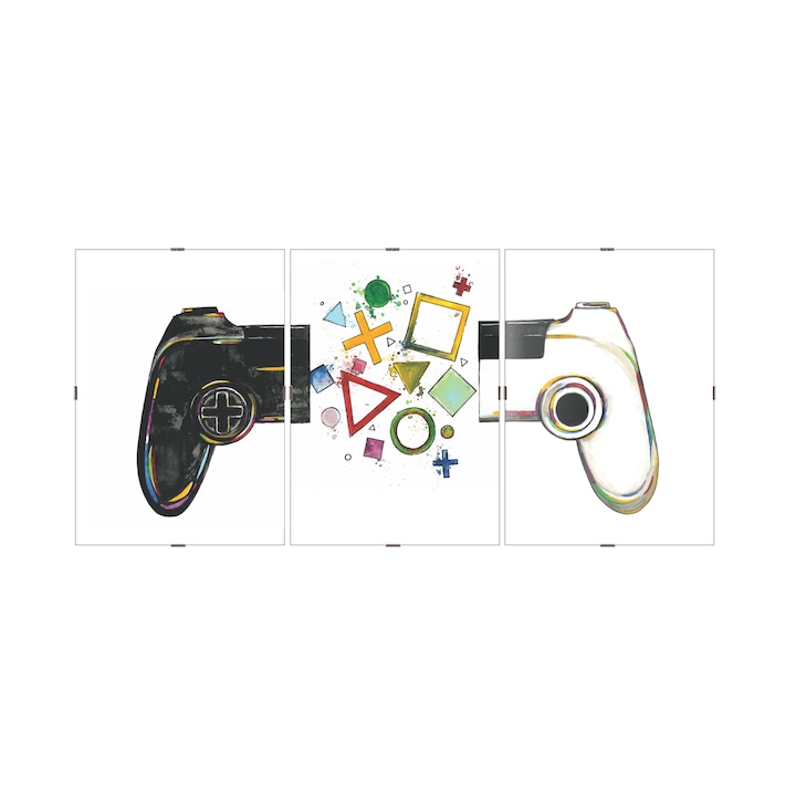 Set de 3 tablouri decor pentru baieti gaming controller, Arta Unicat, Multicolor, 21x30 cm