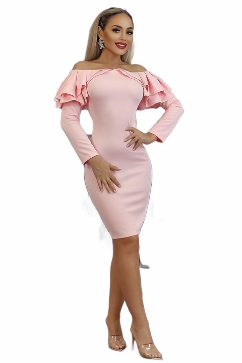 Дамска рокля, WildFashion, полиестер, 1907г, Розово