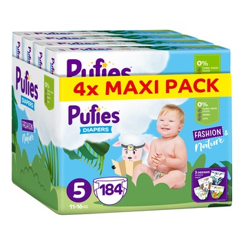 Scutece Pufies Fashion&Nature, Marimea 5, 11-16 kg, 184 buc, Multipack