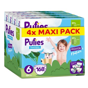 Scutece Pufies Fashion&Nature, Marimea 6, 13+ kg, 168 buc, Multipack