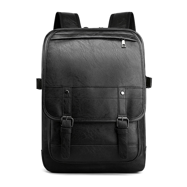 Rucsac pentru laptop, Dollcini, Piele ecologica, 43x14x33 cm, impermeabil, rezistent la zgarieturi, Negru