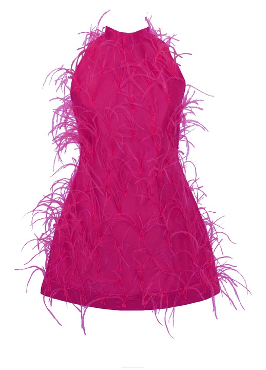 Rochie scurta cu pene ALMEEA, Fucsia