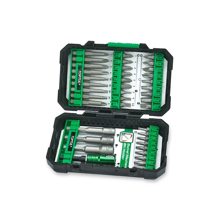 Set 40 biti pentru insurubare Toptul, prindere hex 1/4 inch, suport magnetic rapid, cutie depozitare