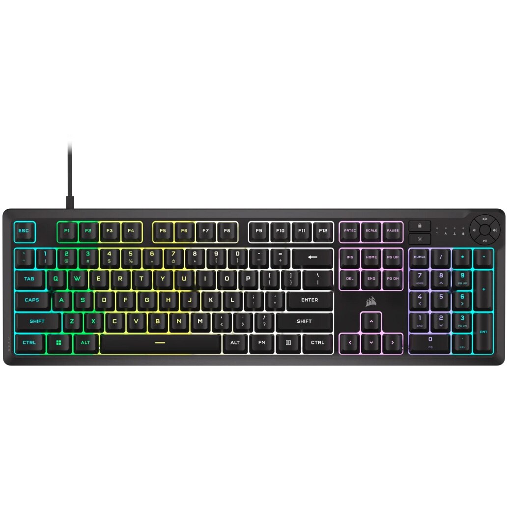 Tastatura gaming Corsair K55 CORE iCUE, rubberdome, ten-zone RGB, four dedicated media keys, responsive switches, 300ml spill resistance, black