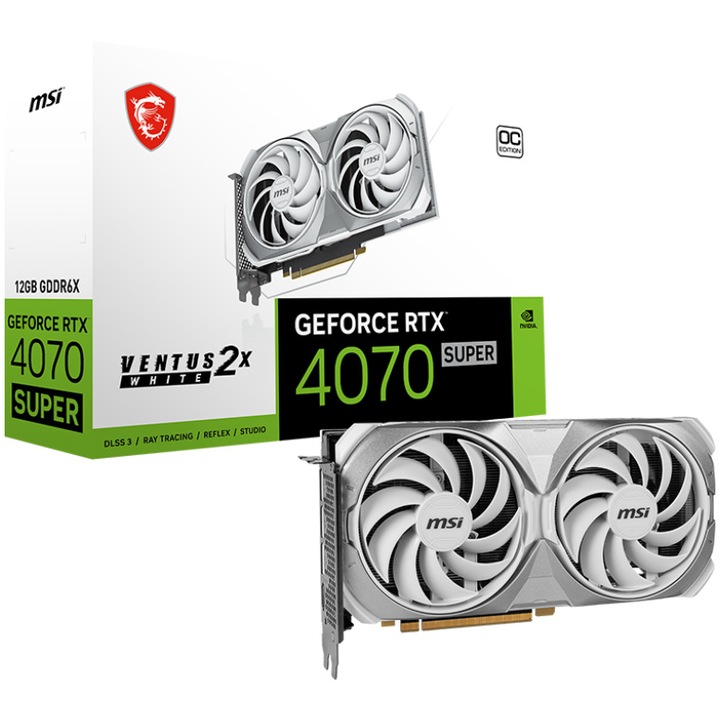 Видеокарта MSI GeForce RTX 4070 SUPER 12G VENTUS 2X WHITE OC, 16GB GDDR6X, 256 бита