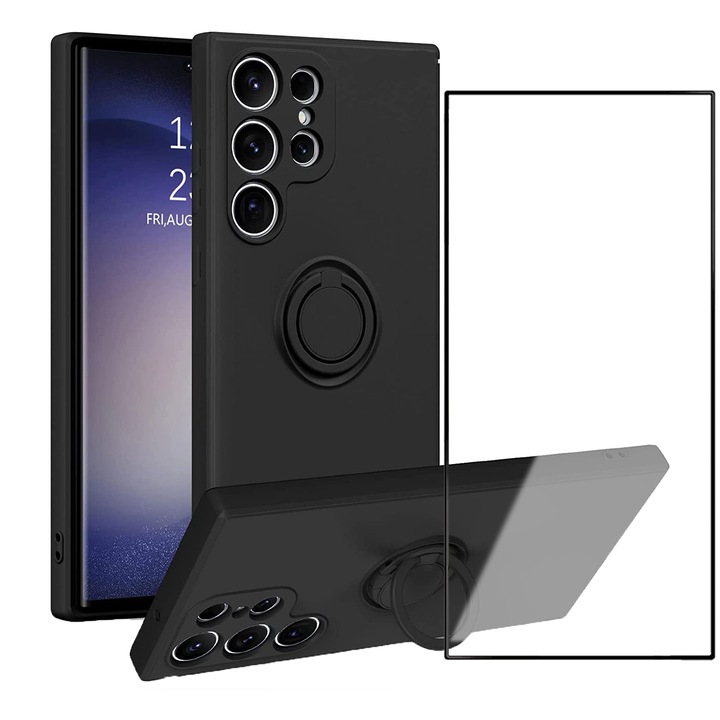 Комплект капаци Daden® с 360 въртящ се пръстен за Samsung Galaxy S24 Ultra, първокласен силикон, защита на камерата, анти-шок, зелено и защитно стъклено фолио за екрана, пълна защита, най-високо качество