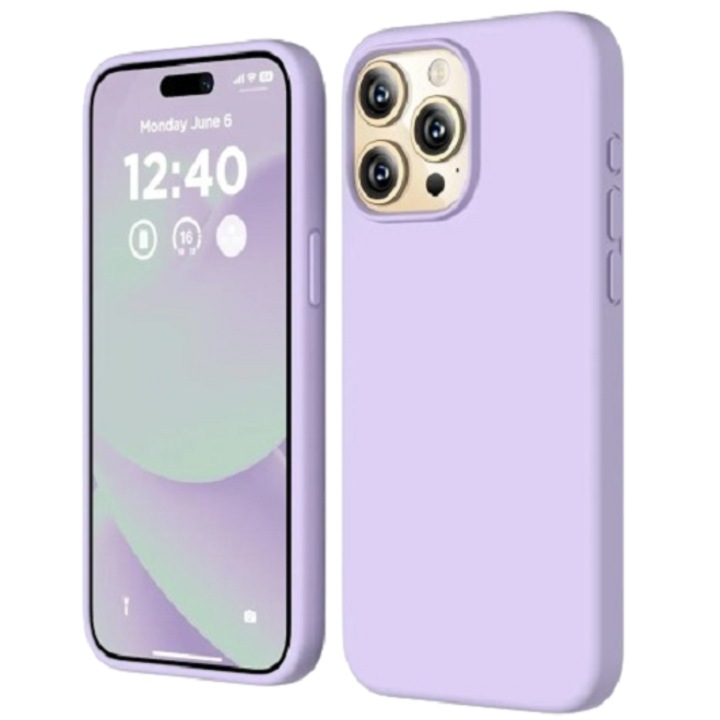 Husa silicon antisoc cu microfibra in interior compatibila cu Iphone 15 Pro Max Mov