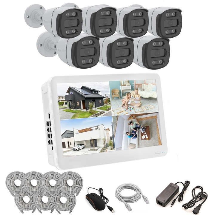 Sistem de camere de securitate, rezolutie 4K, AI Color Night Vision, 1T, 8CH NVR si 6 camere
