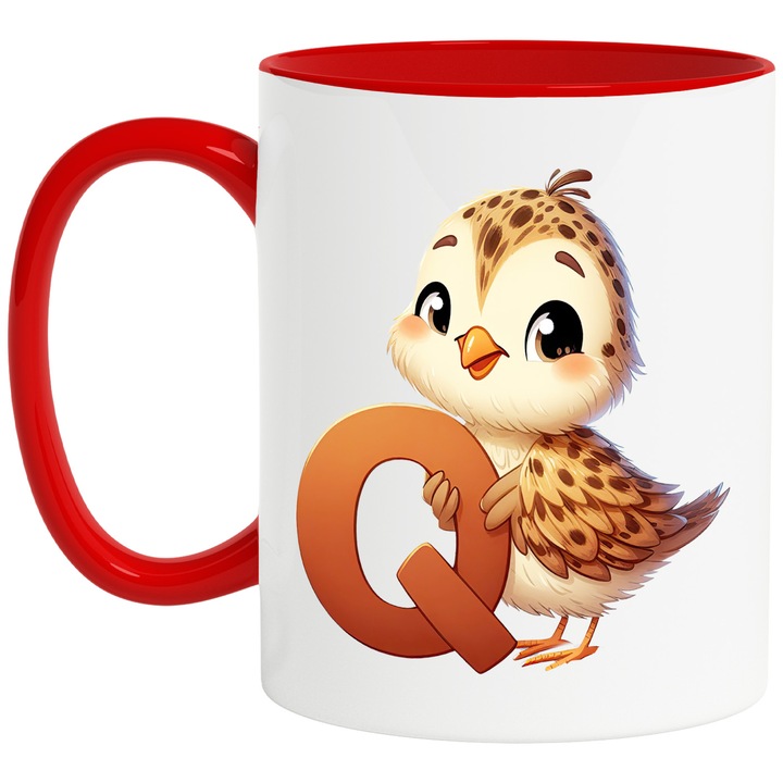 Cana cu pasare cu litera "Q", ilustratie, pentru copii, scoala, elev, clasa I, abecedar, zboara cu Maner Rosu