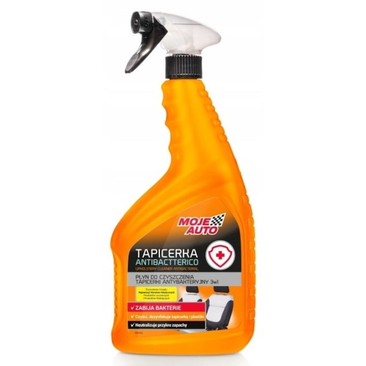 Solutie curatat tapiterie auto 3 in 1, efect antibacterian, Upholstery cleaner, Moje Auto, neutralizeaza mirosurile, cu pulverizator, 750 ml