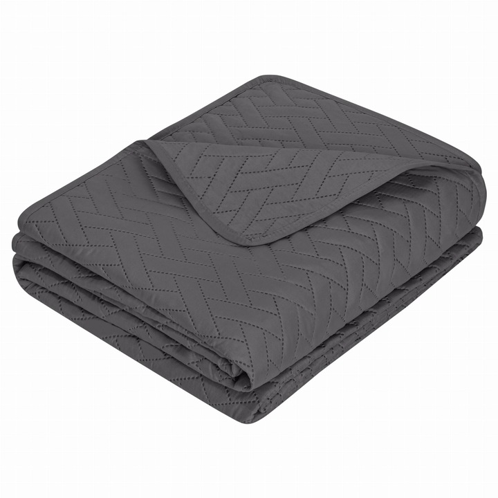 Cuvertura de pat matlasata cu doua fete, Spod Igly i Nitki, Microfibra, 240 x 220 cm, Gri grafit