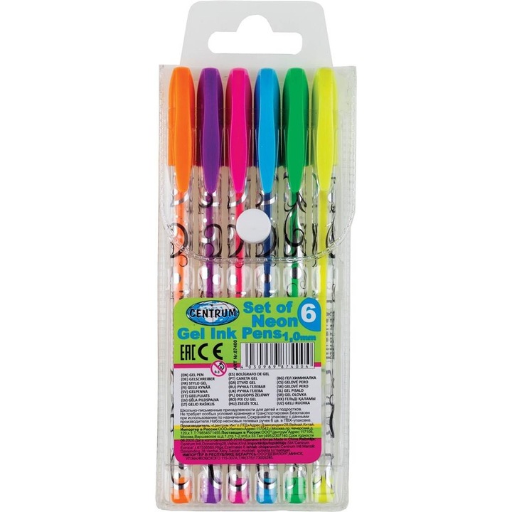 Set 6x pixuri gel neon, Centrum, Multicolor