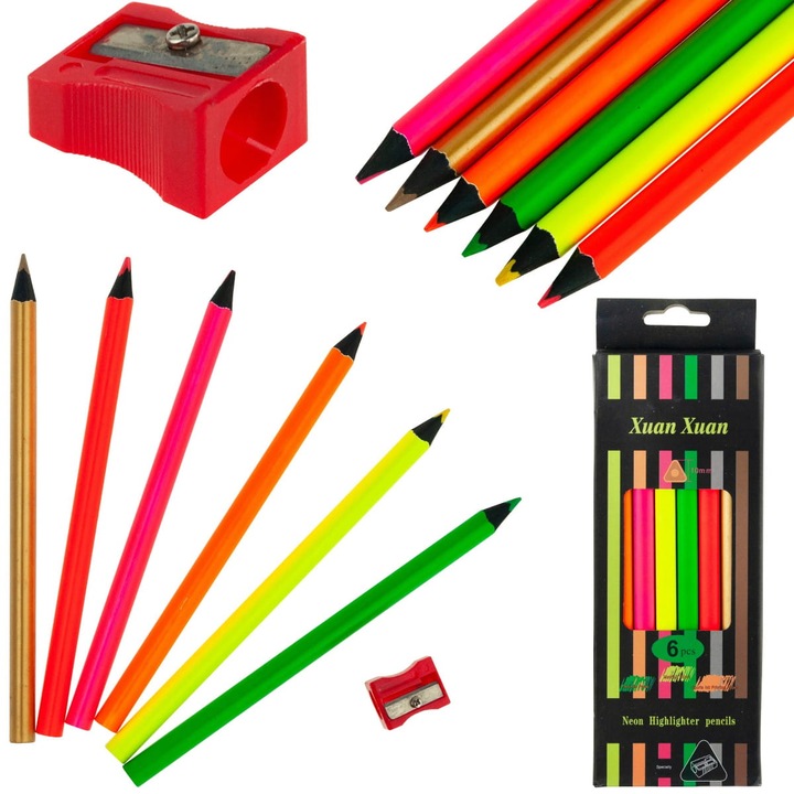 Set 6 creioane colorate neon, ZakupyTV, Multicolor