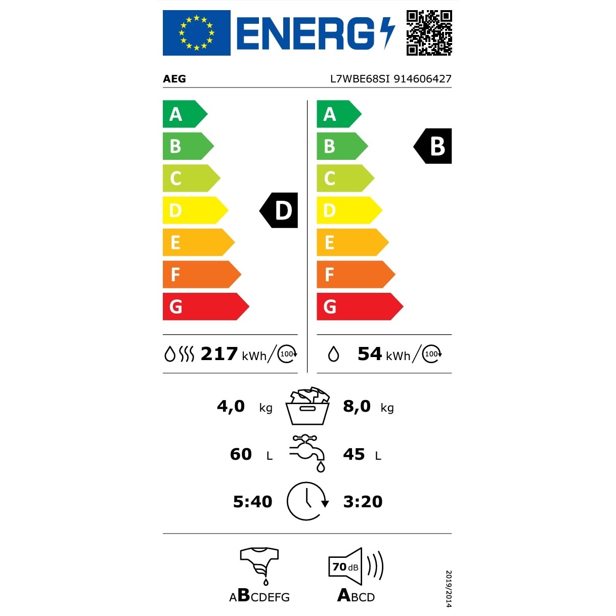 Masina de spalat cu uscator incorporata AEG L7WBE68SI ProSteam, 8 kg, 13 programe, program abur, Uscare prin condensare, Clasa energetica E, Alb