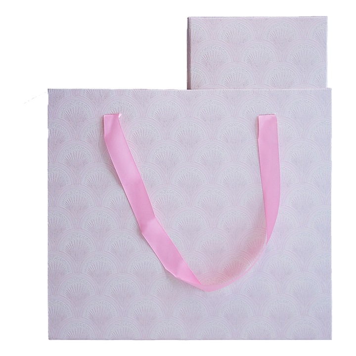 Комплект от две кутии за подаръци, в елегантна чанта, 30х16,5х6 см, Розов, Кадифе