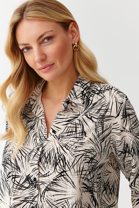 Tatuum, Camasa cu imprimeu si guler lat, Alb fildes/Negru