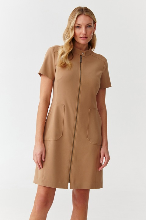 Tatuum, Rochie cu fermoar si buzunare laterale Mantoki, Bej inchis