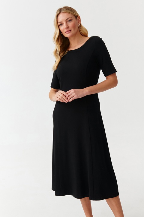 Tatuum, Rochie midi cu croiala in A Manti, Negru, XS