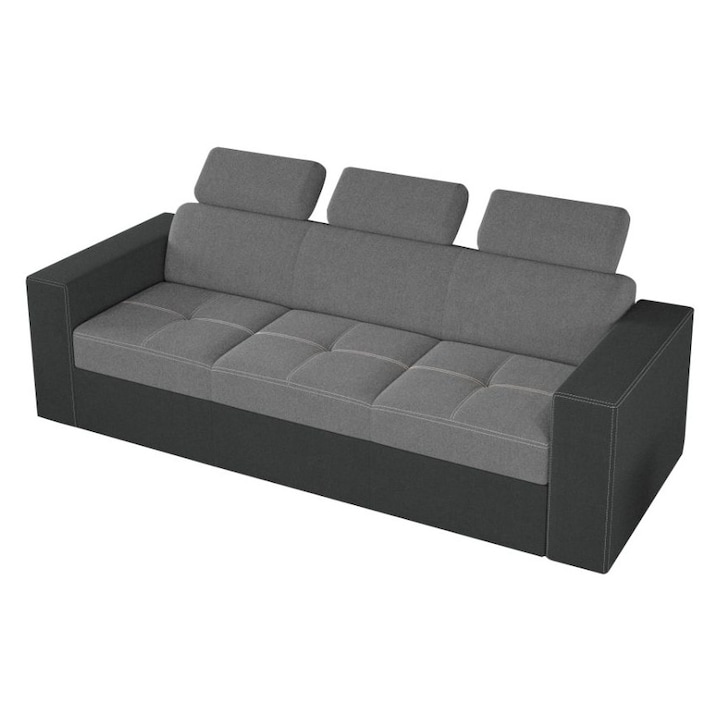 Canapea Paloma, extensibila, cu tetiere reglabile, stofa, 224 x 85 x 96 cm, Gri Deschis / Gri