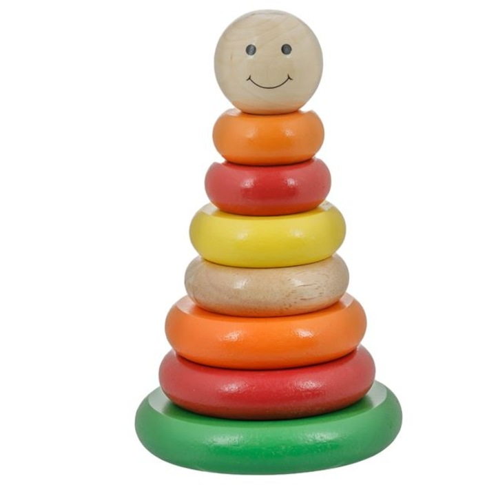 Piramida Educativa din Lemn cu 6 Inele YLOTECH® 11.5x19cm