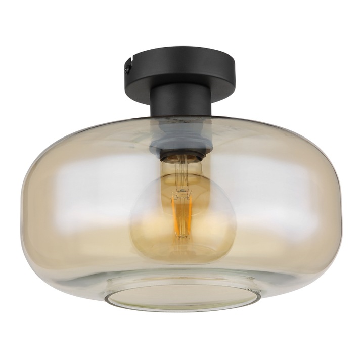 Globo Giuseppe mennyezeti lámpa, fém, fekete, borostyánsárga üveg, 1XE27