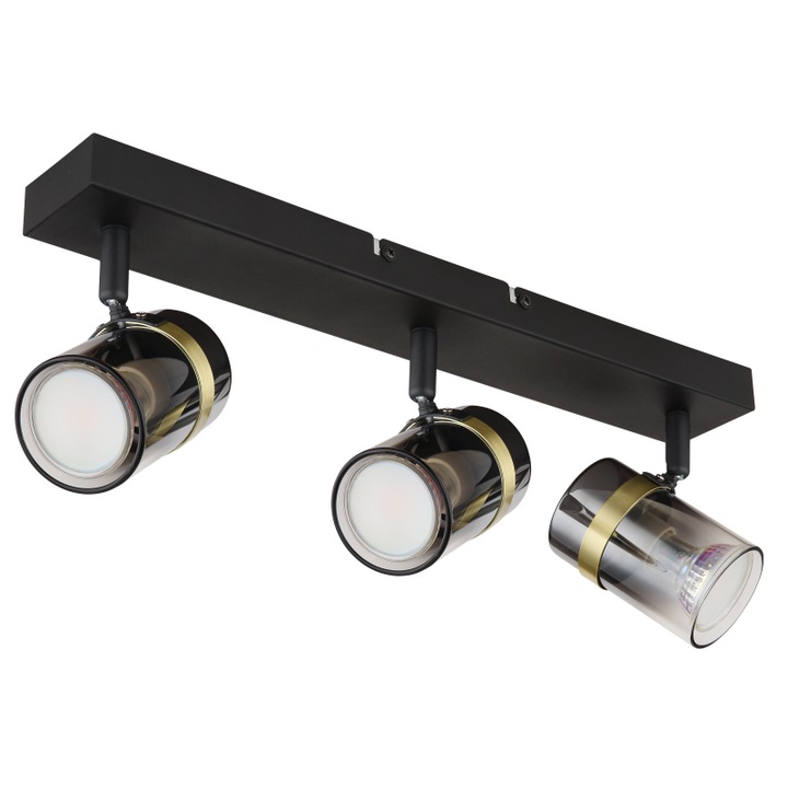 Globo Trabby mennyezeti lámpa, fém, fekete, füstölt üveg, 3xGU10, L.41 cm