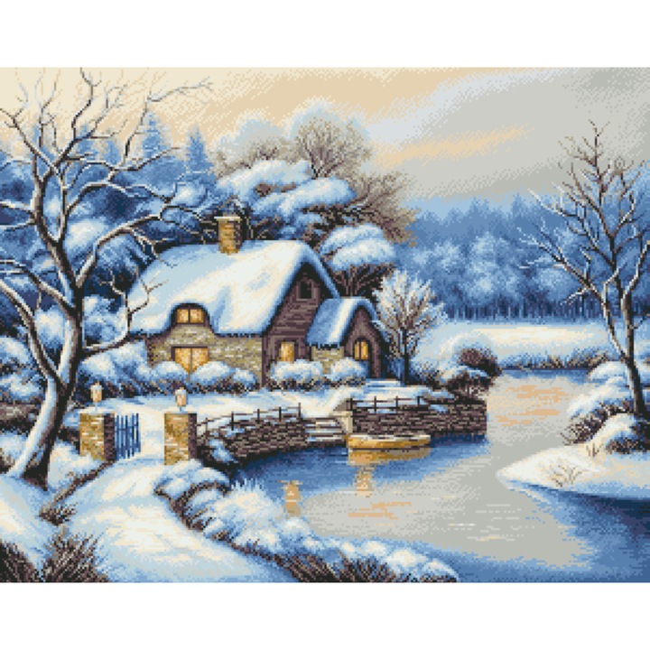 Goblen Iarna de cristal, Rogoblen - kit cu diagrama color, fire mouline, 24 x 30 cm