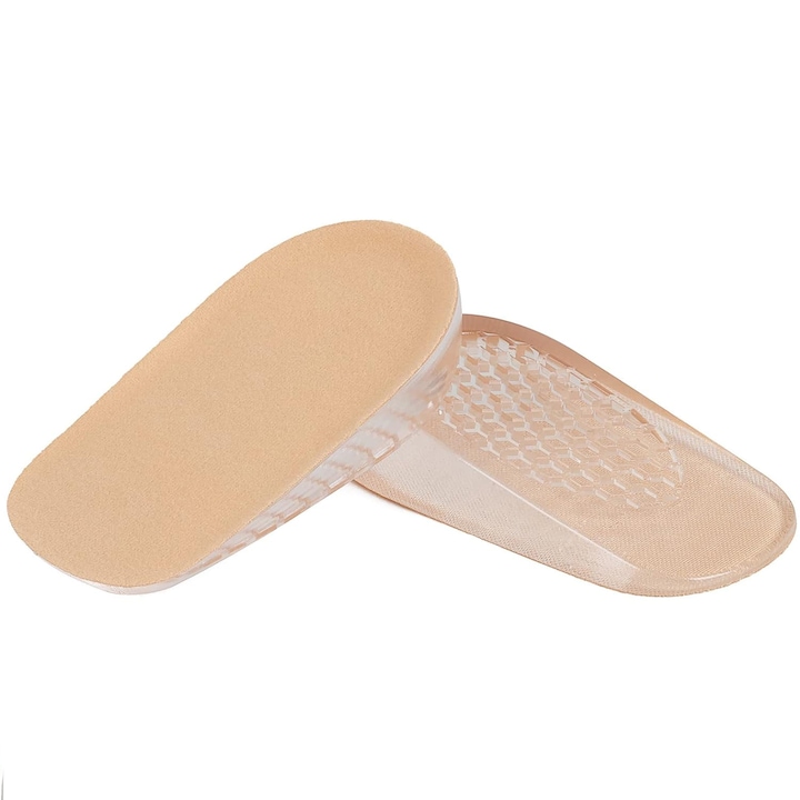 Комплект 2 ортопедични стелки от гел за пети, NUODWELL, 3.5 см, силиконов материал + кадифе, подходящи за мъже, увеличават повдигането на петата и абсорбират ударите, облекчават болката при плантарен фасциит, кафяви