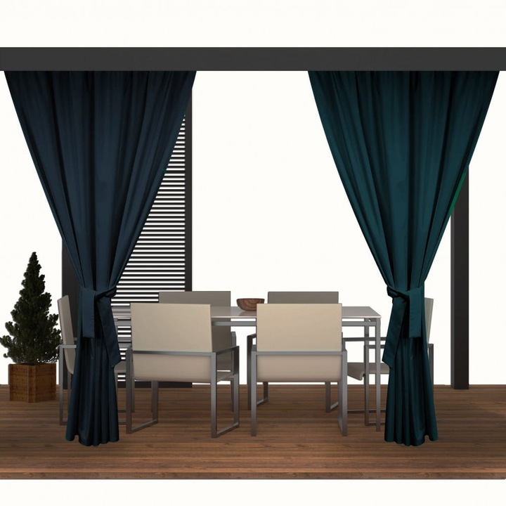 Kültéri kerti függöny garnitúra, Setgarden, 155x200cm, 2 részes, Sötétkék