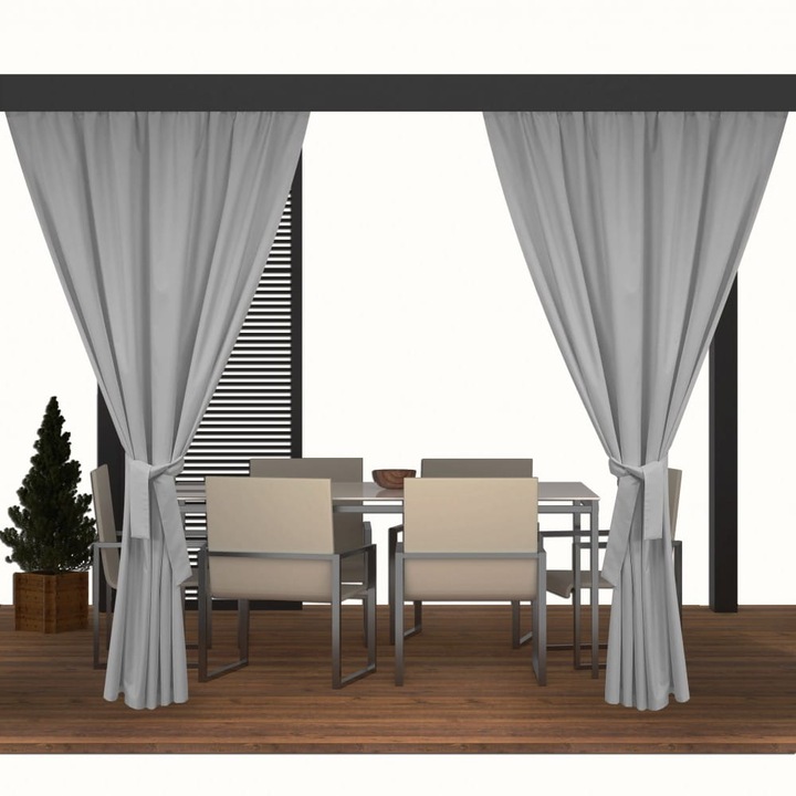 Kültéri kerti függöny garnitúra, Setgarden, 155x200cm, 2 részes, Világosszürke