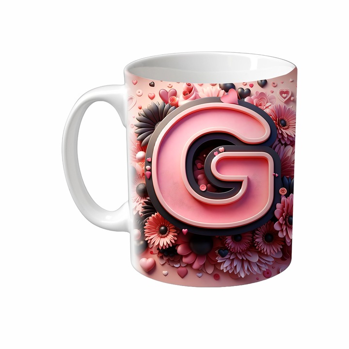 Cana Alfabet, Inedit Print, CP92VG, Ceramica, Alb, 330 ml