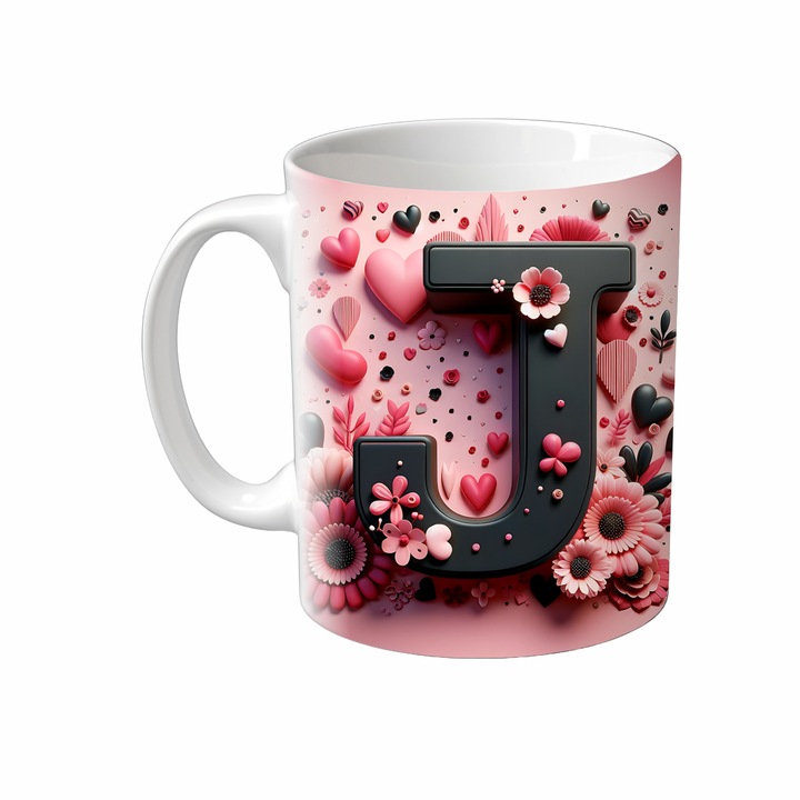 Cana Alfabet, Inedit Print, CP92VJ, Ceramica, Alb, 330 ml