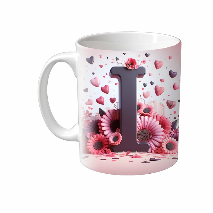 Cana Alfabet, Inedit Print, CP92VI, Ceramica, Alb, 330 ml