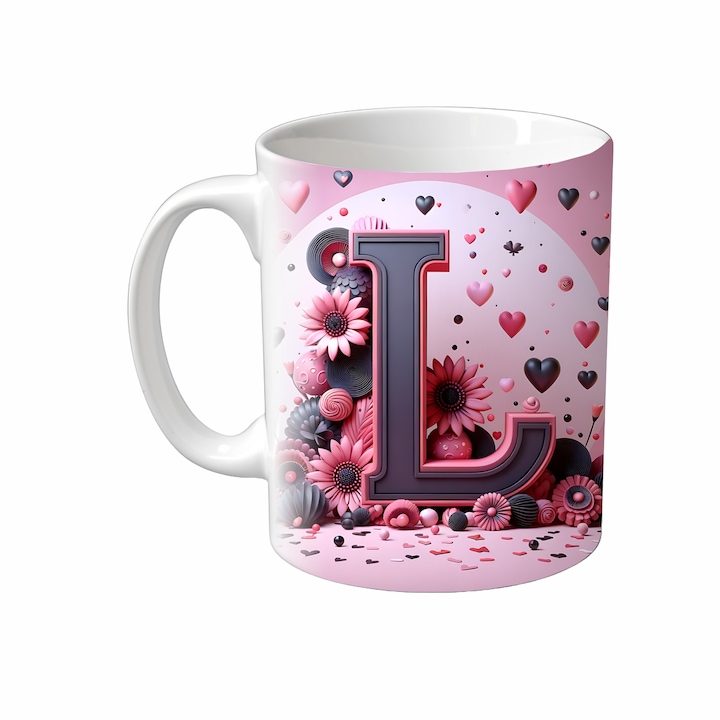 Cana Alfabet, Inedit Print, CP92VL, Ceramica, Alb, 330 ml