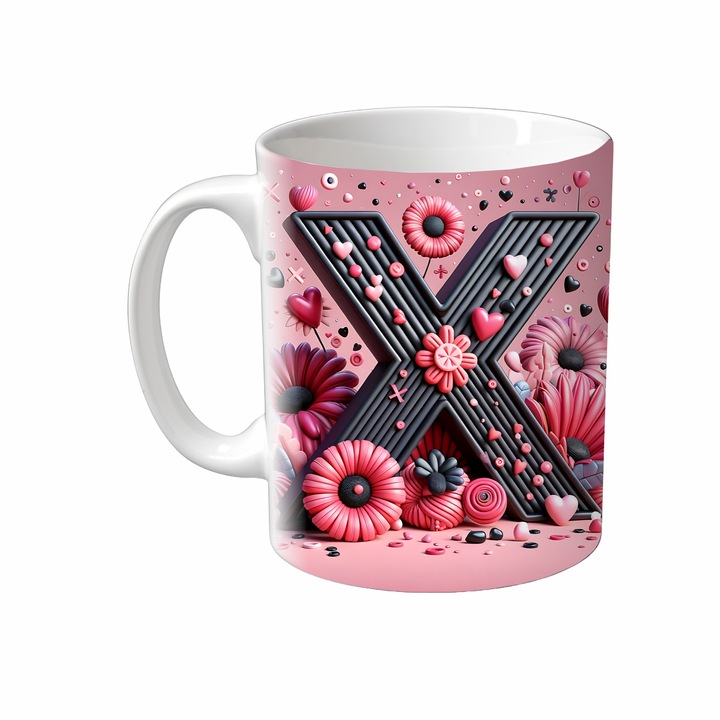 Cana Alfabet, Inedit Print, CP92VX, Ceramica, Alb, 330 ml